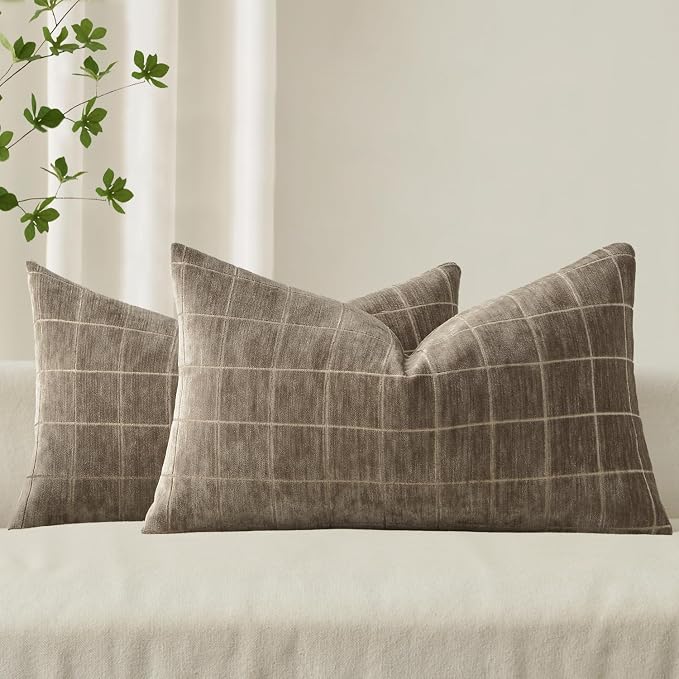 MIULEE Decorative Chenille Check Lumbar Throw Pillow Covers Vintage Plaid Couch by MIULEE