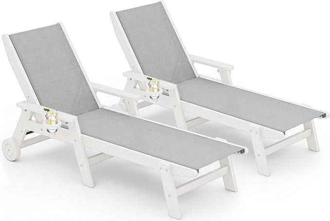 SERWALL Textilene Patio Chaise Lounge Chair Set of 2, 5 Positions Outdoor by SERWALL