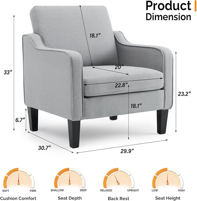 VINGLI Accent Chairs for Living Room, Line Comfy Upholstered Sofa Chair Mid - Image 2