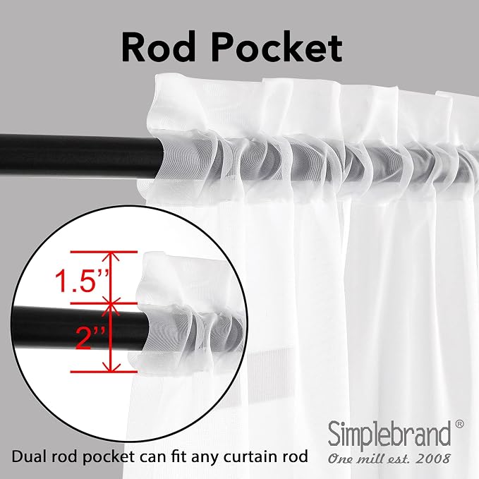 Simplebrand Sheer White Curtains 108 Inches Long, Extra Long Rod Pocket Solid - Image 4