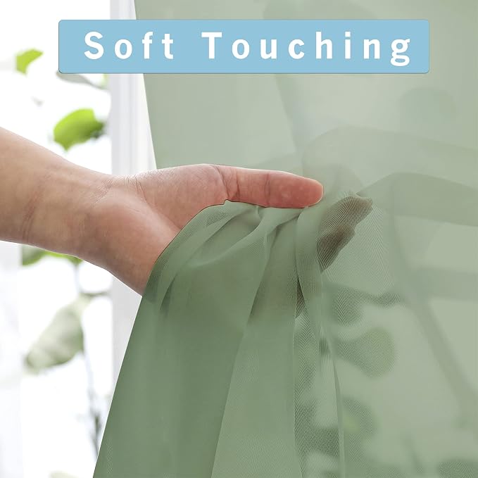 OWENIE Sheer Curtains 90 Inches Long 2 Panels Set, Sage Green Sheer Curtains - Image 5