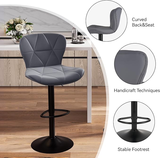 Nalupatio Modern Bar Stools Set of 4, Adjustable Faux Leather Upholstered - Image 4