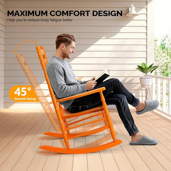 VINGLI Wooden Rocking Chair Outdoor, Patio Rockers - Image 6