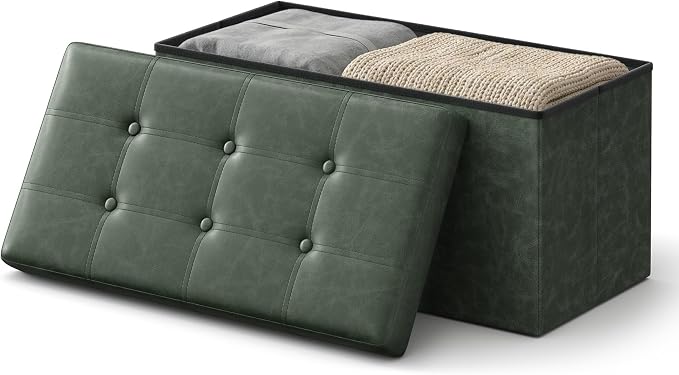 SONGMICS HOME Storage Ottoman, Removable Lid, Foldable Foot Stool, PU Leather by SONGMICSHOME