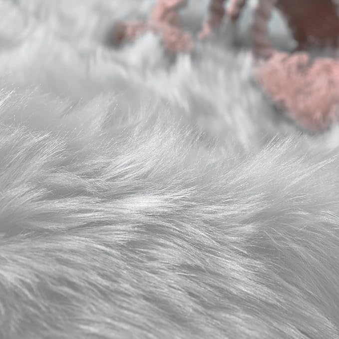 Goolela Grey Round Rug 3ft Fluffy Faux Sheepksin Fur Rug Fuzzy Gray Bedside Rugs - Image 6