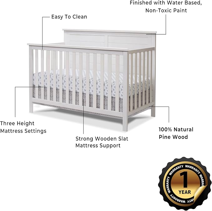 Sorelle Furniture Ashley Crib, Classic 4-in-1 Convertible Pannel Crib, Baby - Image 6