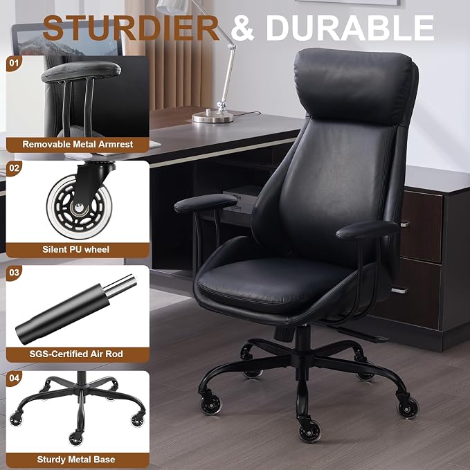 E-Motie Office Chair, Leather Desk Chair - Image 5