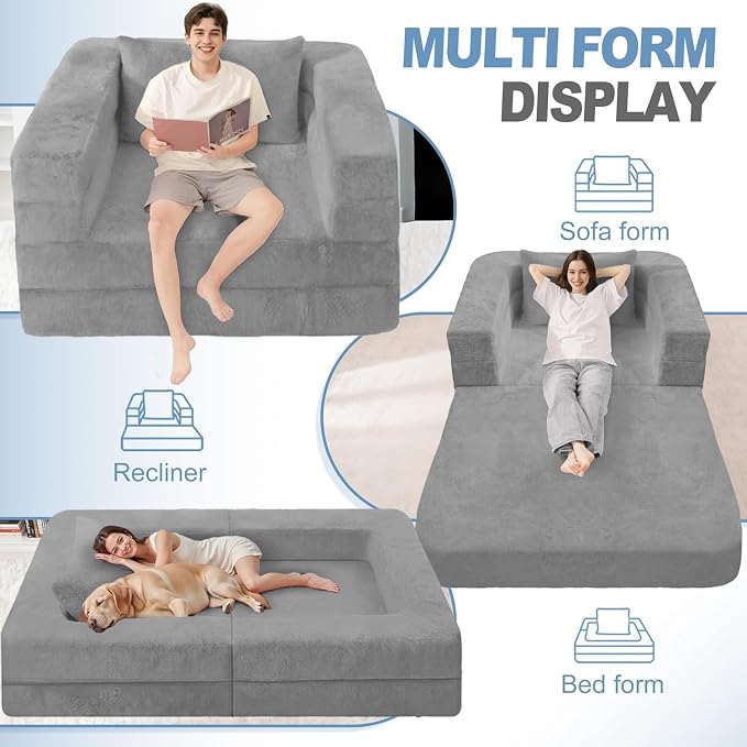 Futon Sofa Bed with Pillow, 3-in-1 Sleeper Sofa Bed with Removable Cover - Image 4