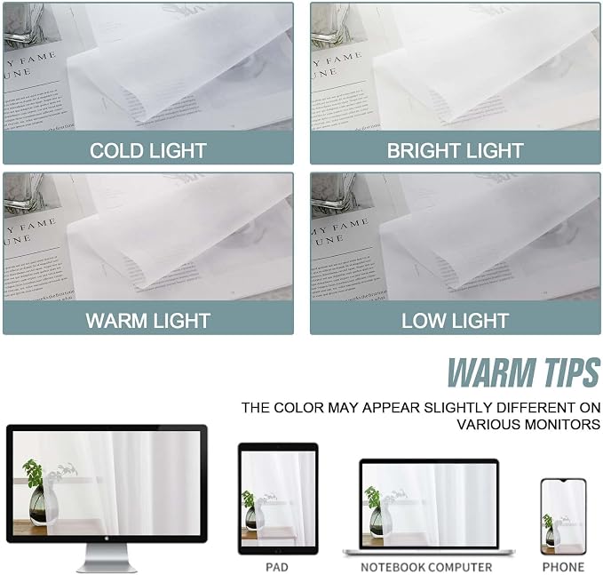 White Sheer Curtains 120 Inches Long 2 Panels, Extra Long Light Filtering - Image 6