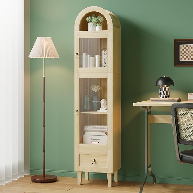 71" Tall Arched Cabinet with Acrylic Door, Modern Curio Arched Bookcase W/Drawer by WelcometoIABIFO