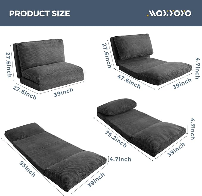MAXYOYO Folding Sofa Bed, Extra Thick and Long Floor Sofa Convertible Sleeper - Image 2