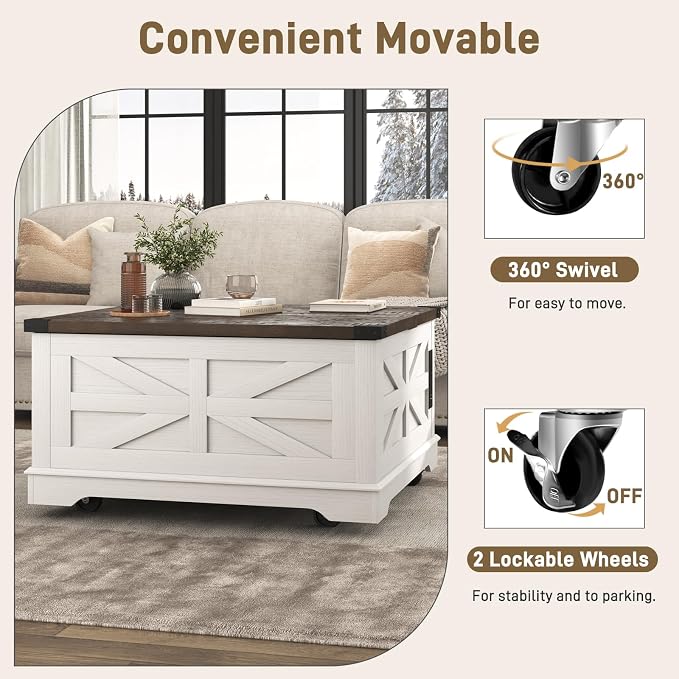 Hlivelood 36" Farmhouse Movable Lift Top Coffee Table - Image 5