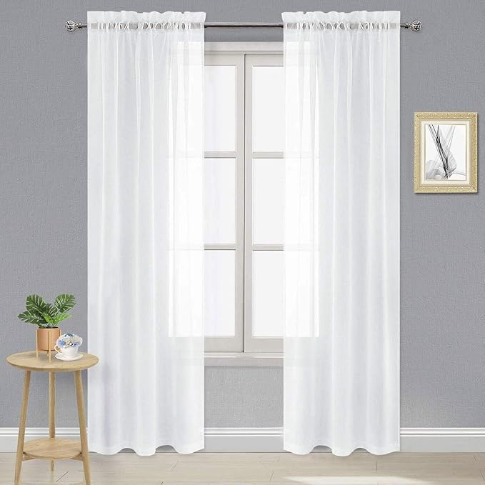 DWCN White Sheer Curtains 84 inches Long 2 Panels Set, Rod Pocket Voile Window by DWCN