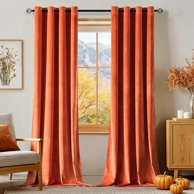 MIULEE Orange Velvet Curtains 96 Inch Length by MIULEE