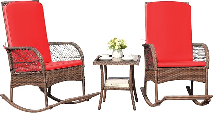 Greesum 3 Piece Outdoor Wicker Rocking Chairs Patio Furniture Set by BuynowfromGreesum