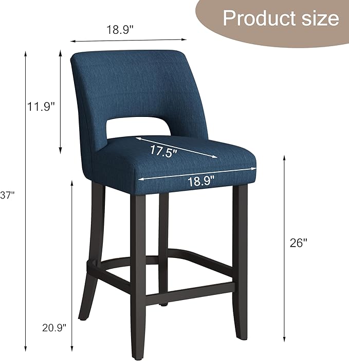 VKNOW Bar Stools Set of 2, Modern Counter Height Bar Stools - Image 2