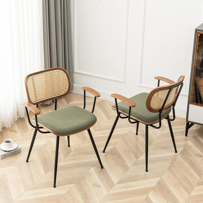 Rattan Dining Room Chairs Set of 2, Mid Century Modern Kitchen Side Chairs - Image 3