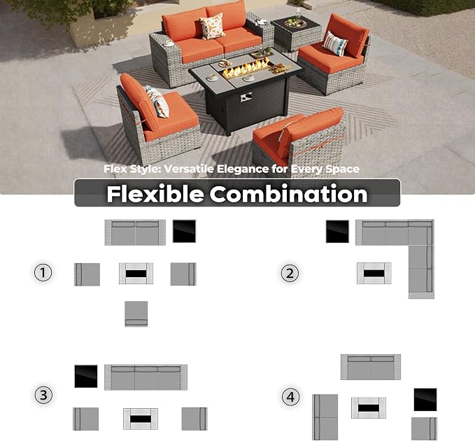 ovios 7 Pieces Patio Furniture Set, Outdoor Wicker Sectional Sofa - Image 7