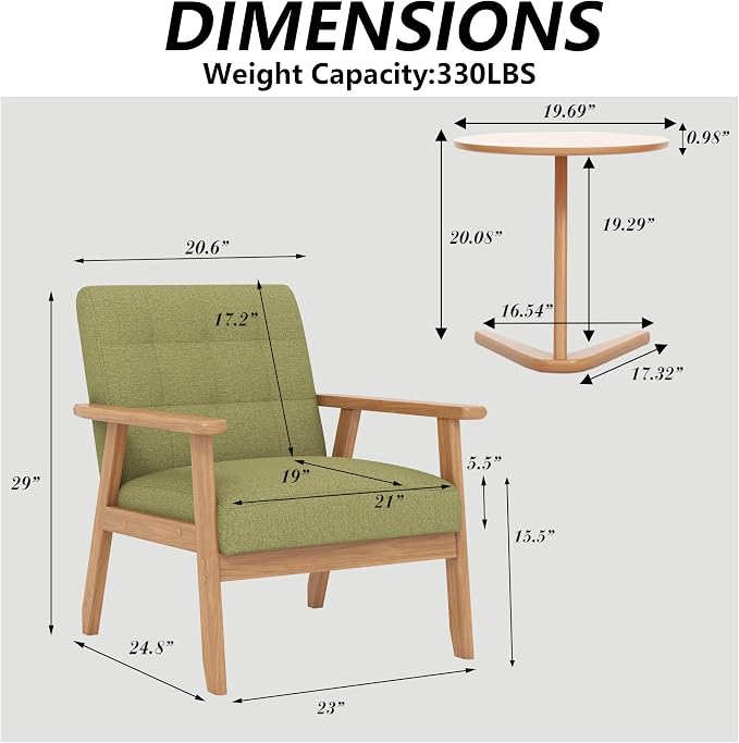 Modern Accent Chair with Wooden Table, Upholstered Linen Fabric Leisure Side - Image 2