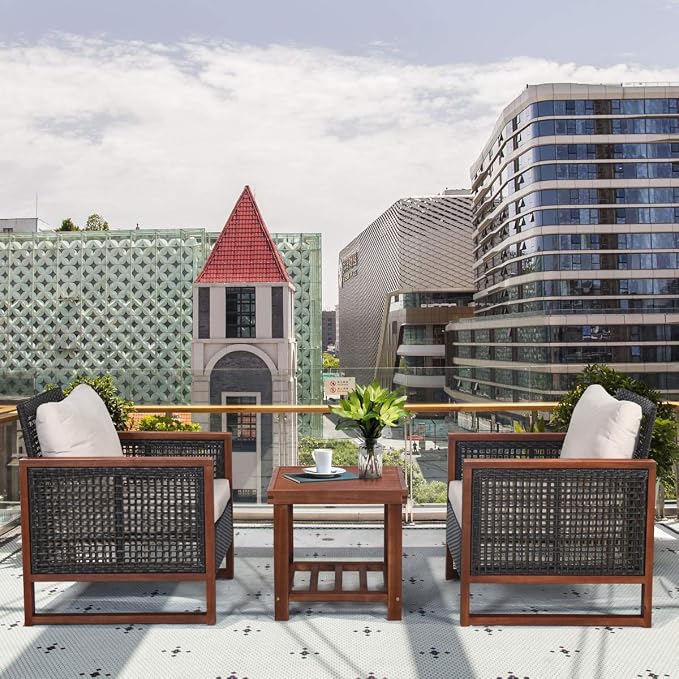 Tangkula 3 Pieces Patio Wicker Furniture Set, Rattan Outdoor Sofa Set - Image 3