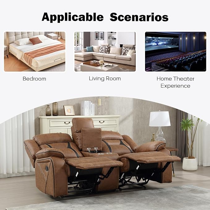 EBELLO Faux Leather Manual Loveseat Recliner, 2 Seat Reclining Sofa Chair - Image 5