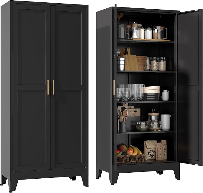YAUWOH 71''Metal Cabinet with 4 Adjustable Shelves, 5-Tier Pantry Storage by YAUWOHFactoryOutletsColorfulMetalFurniture