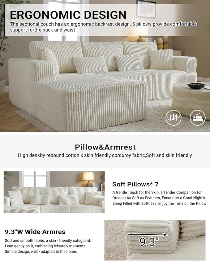 110" Cloud Sectional Couch, Modular Sectional Sofa - Image 5