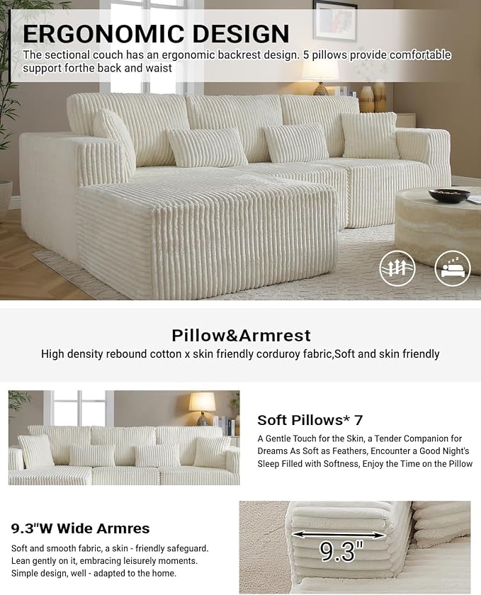 110" Cloud Sectional Couch, Modular Sectional Sofa - Image 6