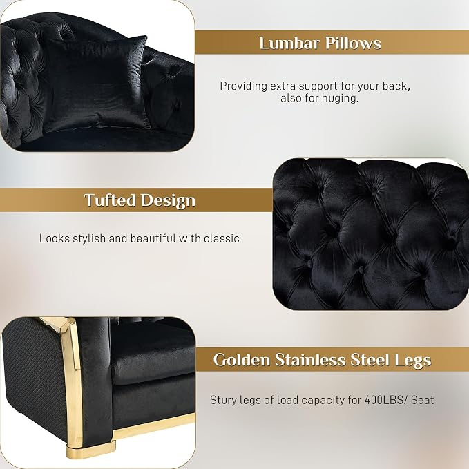 DAMAIFROM Mid Century Modern Chesterfield Sofa Couch, 3 Seat Tufted Sofas - Image 3