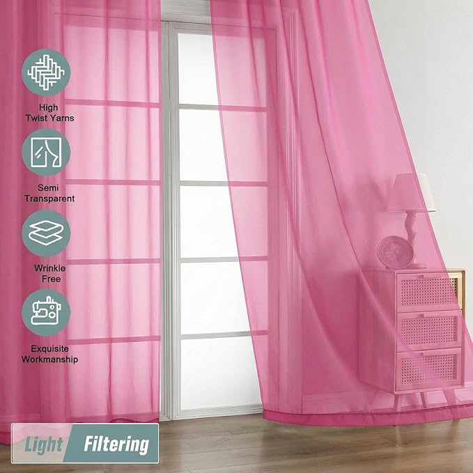 Sheer Curtains 63 Inch Length 2 Panels, Voile Sheer Curtain - Image 5