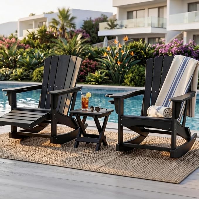 Adirondack Rocking Chair with Retractable Ottoman, Outdoor Folding Adirondack - Image 2