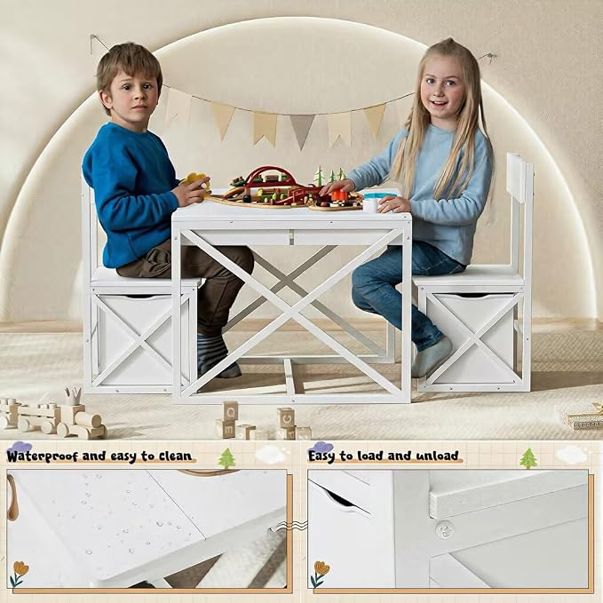 INNOD Kids Table and 2 Chairs Set, 4 in 1 Toddler Activity Table and Chairs Set - Image 4