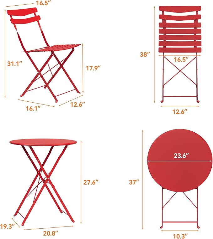 GarveeLife 3 Piece Patio Bistro Set, Folding Patio Bistro Table and Chairs Set - Image 8