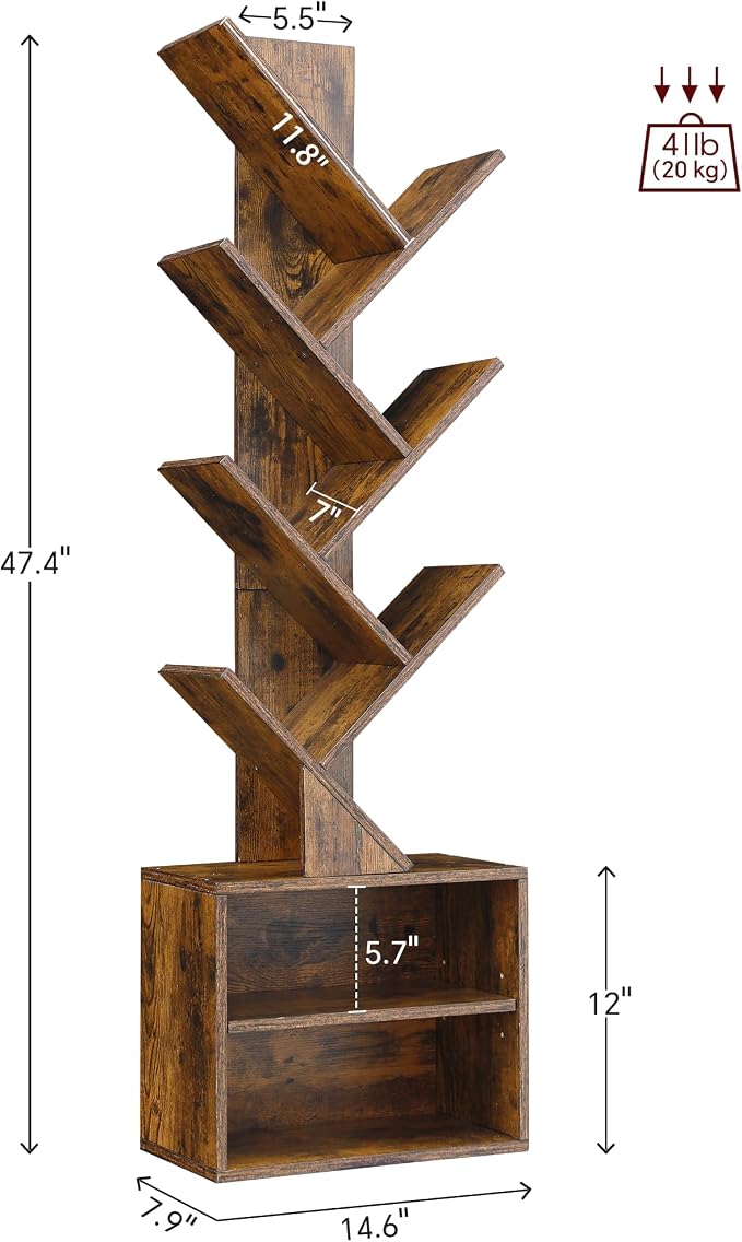 SUNMORY 6 Tier Tree Bookshelf, Small Bookcase - Image 2