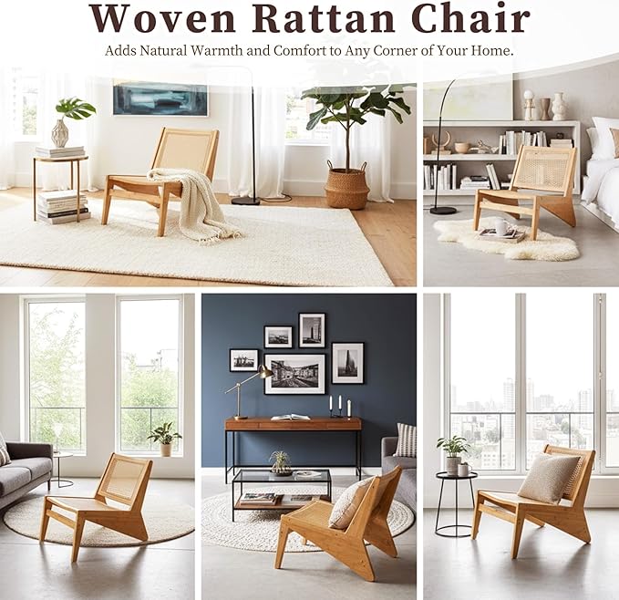 Furlide Rattan Chair 2Pcs, Mid Century Modern Accent Chair, Leisurely Reading - Image 4