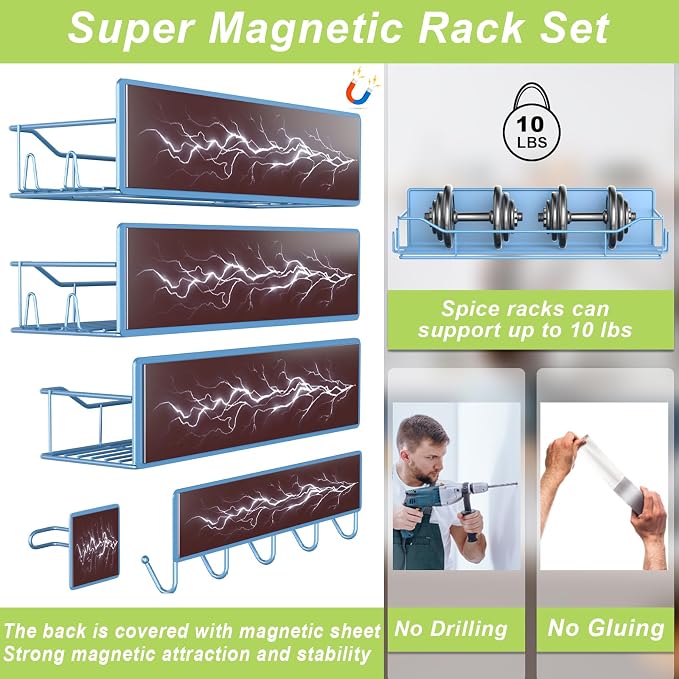 Magnetic Spice Rack for Refrigerator, 9 Pack Magnetic Fridge Shelves - Image 3