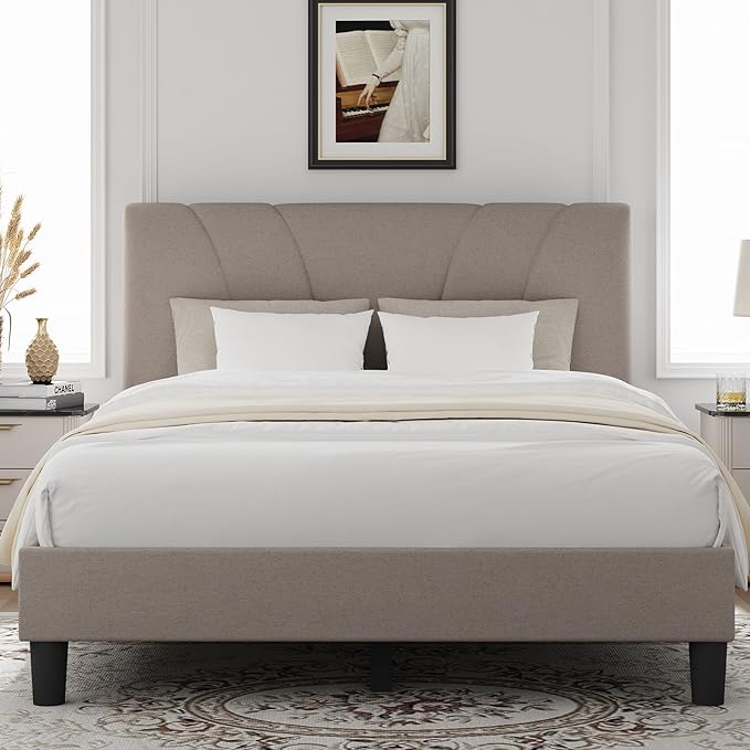 Novilla Queen Bed Frame with Headboard, Bed Frame Queen Size with Wood Slats by Novilla