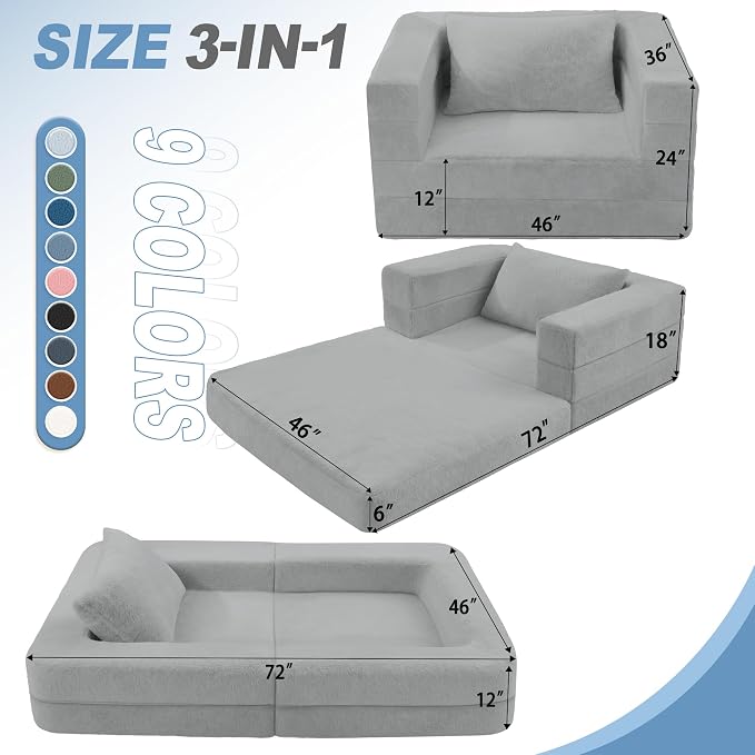 Futon Sofa Bed with Pillow, 3-in-1 Sleeper Sofa Bed with Removable Cover - Image 3