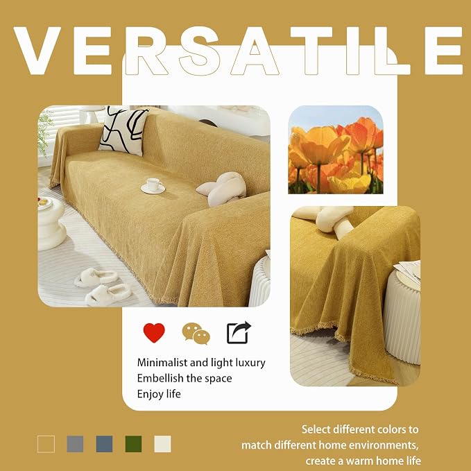 DREAMINGO Modern Minimalism Couch Cover Pets Loveseat Protector Mustard Yellow - Image 6