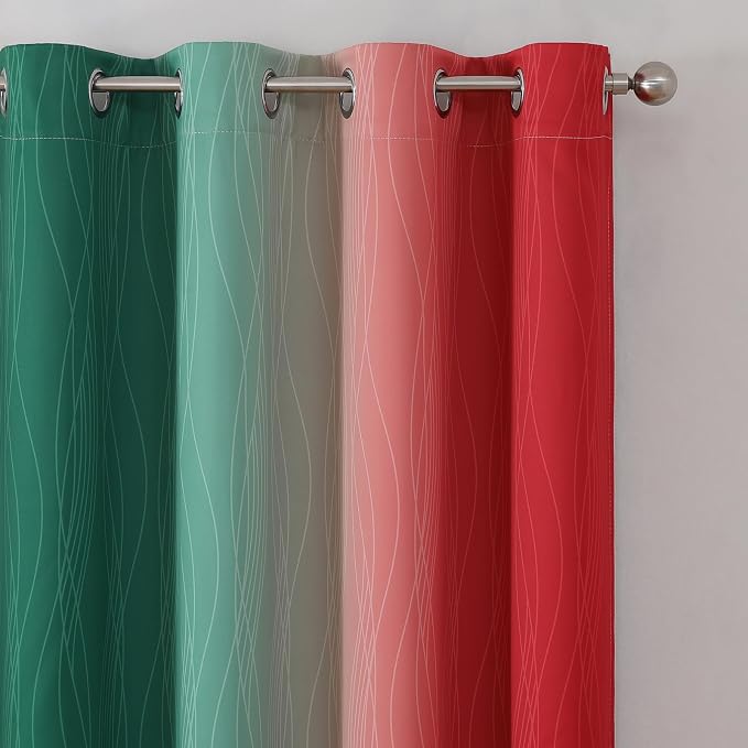 Estelar Textiler Red and Green Ombre Blackout Curtains - Image 4