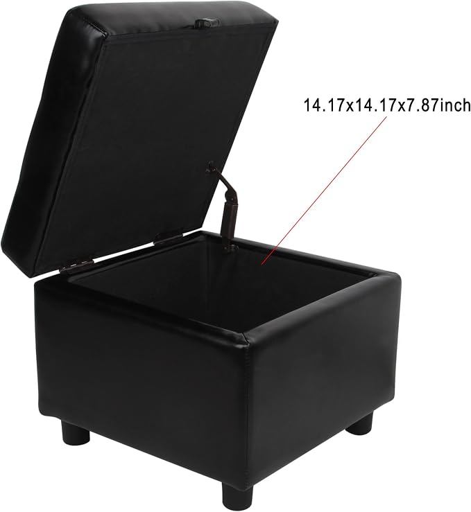 H&B Luxuries Tufted Leather Square Flip Top Storage Ottoman Cube Foot Rest - Image 4