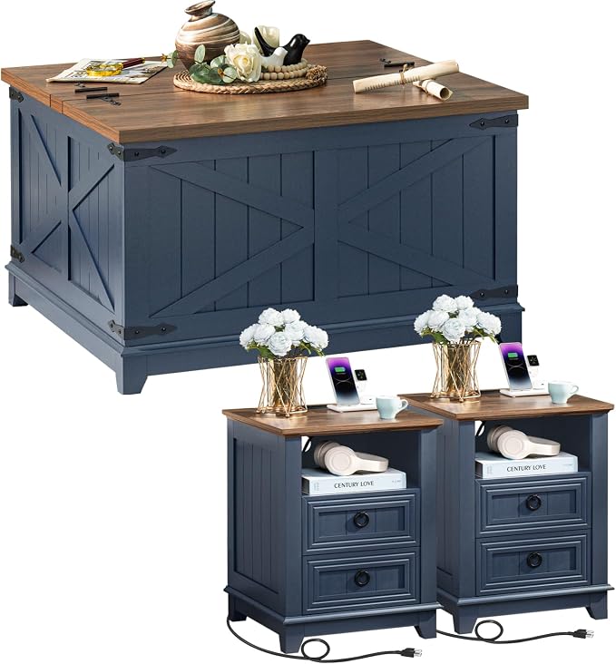 Farmhouse Coffee Table Set of 3, Furniture Set by Joaxswe