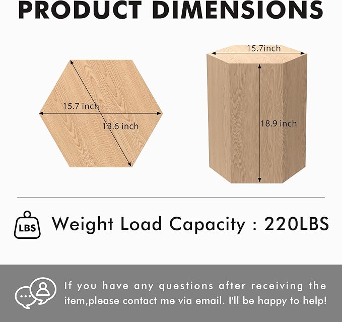 H 18.9in Hexagonal Natural Wood Side Table, Farmhouse Coffee Table - Image 3