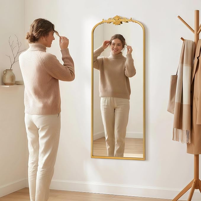 Besdomus Antique Full Length Mirror: 21"x56" French Gleaming Gold Arched Full - Image 3