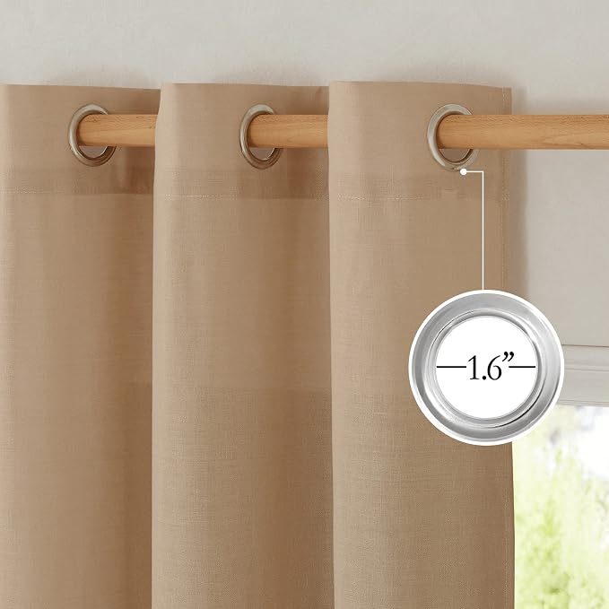 NICETOWN Natural Linen Camel Curtains 108 inches Long, Grommet Thick Linen - Image 2