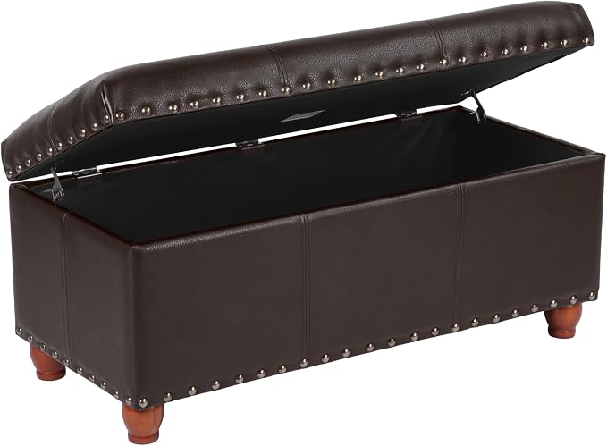 HomePop Espresso Faux Leather Storage Cocktail Bench - Image 8