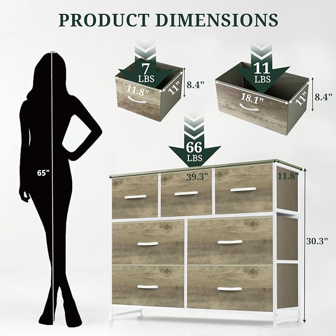 7-Drawer Dresser for Bedroom, Anti-Tip Wide Storage Organizer Fabric Chest of - Image 3