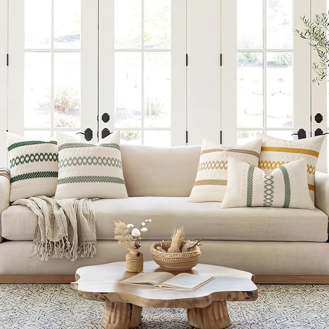 MIULEE Set of 2 Sage Green Boho Decorative Pillow Covers 18x18 Inch Farmhouse - Image 3
