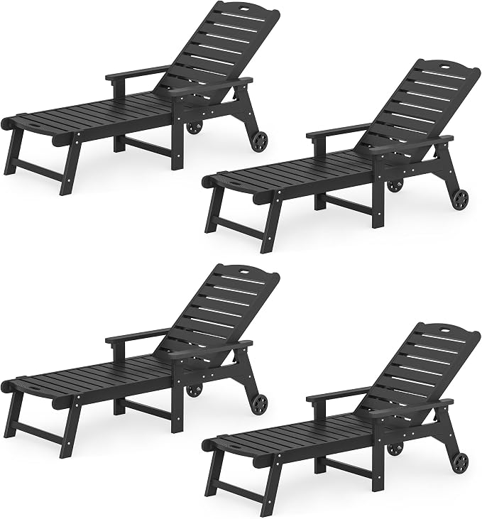 LUE BONA Lounge Chair Outdoor Set of 4, HDPS Chaise Lounge Outdoor by LUEBONA