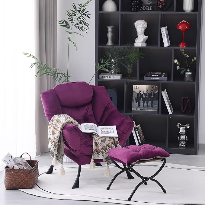 MBOOYOME Lazy Chair with Folding Ottoman, Modern Accent Armchair with Armrests - Image 7